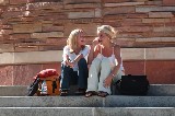 Students on campus stairs, Photo by Casey Cass